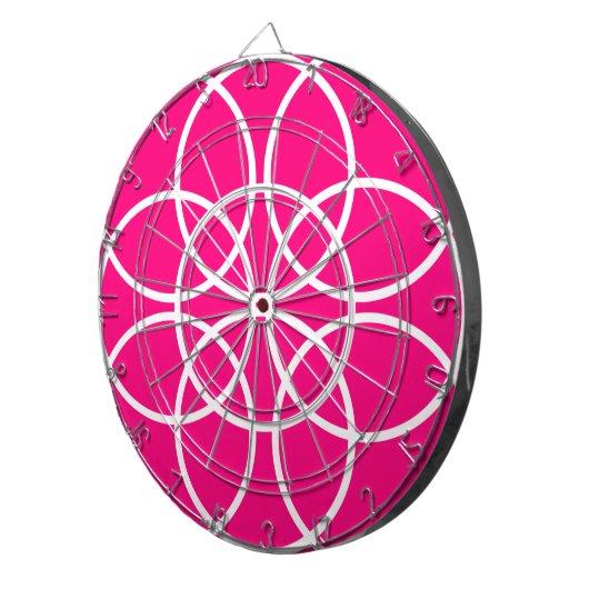 Cible De Fléchettes Cercles spiraux blancs sur rose (Devant droit)