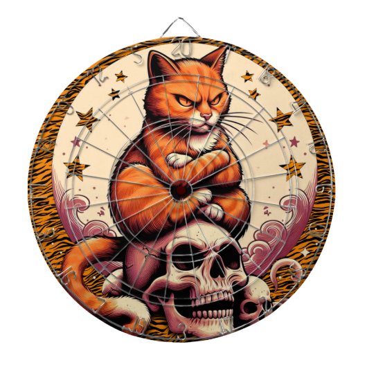 Cible De Fléchettes Chat orange vengeur, crânes et lune (Devant)