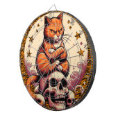 Cible De Fléchettes Chat orange vengeur, crânes et lune (Devant droit)