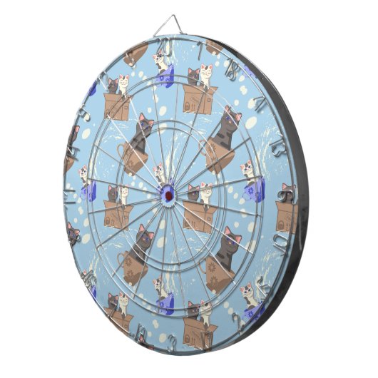 Cible De Fléchettes Chats en boîte et gouttes de lait sur bleu (Devant droit)