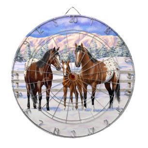 Cible De Fléchettes Chevaux Appaloosa De Baie Brown En Neige