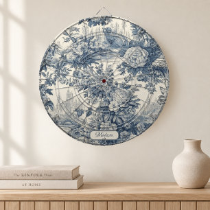 Cible De Fléchettes Chic floral vintage toile de jouy monogramme bleu