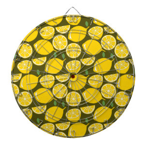 Cible De Fléchettes Citrons jaunes et motif vert olive : Citrus modern