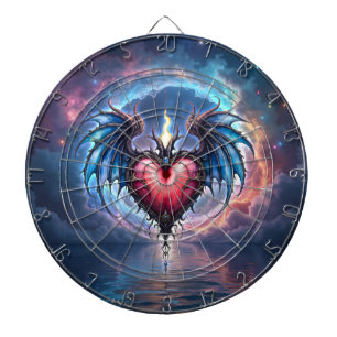 Cible De Fléchettes Cœur Flamboyant de la Lune – Amour Cosmique Gothiq