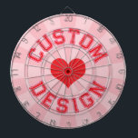 Cible De Fléchettes Coeur rouge sur couleur rose pastel avec votre tex<br><div class="desc">Red Heart on Pastel Pink Color with your Red Custom Text Cible de flechettes - Personnalisez le texte en haut et en bas à votre goût!</div>