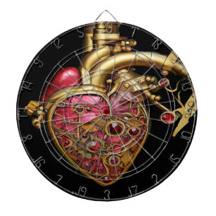Cible De Fléchettes Cœur Steampunk Rubis et Engrenages Anatomiques