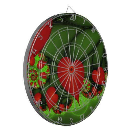Cible De Fléchettes Coeurs rouges Lime vert Moderne Art Abstrait fract (Devant gauche)