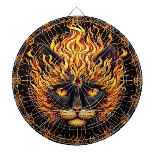 Cible De Fléchettes Conception de Mandala de chat de feu mystique (Devant)