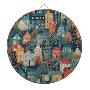 Cible De Fléchettes Cosy Hygge Village Nordic Folk Art