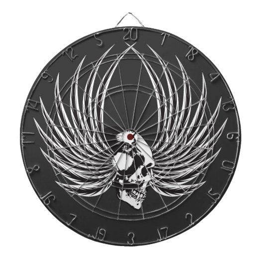 Cible De Fléchettes Crâne à Mâchoires avec Ailes (Devant)