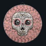 Cible De Fléchettes Crâne de rose et de sucre d'or et coeurs<br><div class="desc">panneau de dard fait sur commande</div>