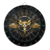 Cible De Fléchettes Crâne d'oiseaux dorés sur arrière - plan noir (Devant)