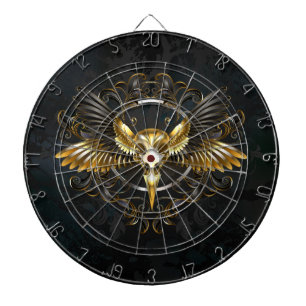 Cible De Fléchettes Crâne d'oiseaux dorés sur arrière - plan noir