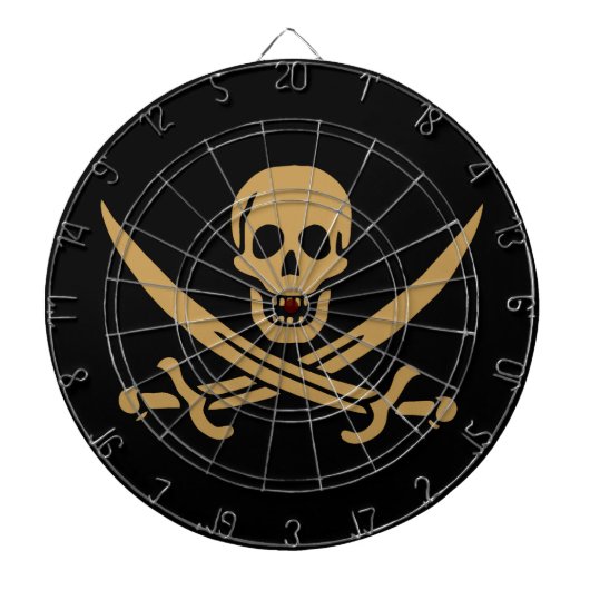 Cible De Fléchettes Crâne et Cutlass d'or aztèque Pirate Calico Jack (Devant)