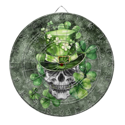 Cible De Fléchettes Crâne Vif avec Illustration de Chapeau Vert (Devant)