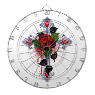 Cible De Fléchettes Croix d'argent avec une rose rouge