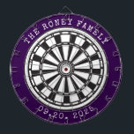Cible De Fléchettes Custom Family Name Personalized Dartboards<br><div class="desc">A dartboard is a popular recreational and competitive game that provides hours of fun for players of all ages and skill levels. Typically made from sisal fibers, cork, or electronic components, dartboards are designed to withstand the impact of darts while offering precise scoring zones. Standard dartboards feature a circular design...</div>