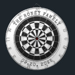 Cible De Fléchettes Custom Family Name Personalized Dartboards<br><div class="desc">A dartboard is a popular recreational and competitive game that provides hours of fun for players of all ages and skill levels. Typically made from sisal fibers, cork, or electronic components, dartboards are designed to withstand the impact of darts while offering precise scoring zones. Standard dartboards feature a circular design...</div>