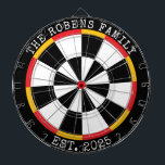 Cible De Fléchettes Custom Family Name Rustic Dartboard<br><div class="desc">A dartboard is a popular recreational and competitive game that provides hours of fun for players of all ages and skill levels. Typically made from sisal fibers, cork, or electronic components, dartboards are designed to withstand the impact of darts while offering precise scoring zones. Standard dartboards feature a circular design...</div>