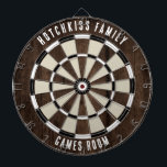 Cible De Fléchettes Custom Family Name Unique<br><div class="desc">Elevate your game nights with our custom family wood effect dartboard, designed to bring a personal touch to your home. This unique dartboard allows you to proudly display your family name and location, making it not just a game but a cherished family heirloom. Ideal for gatherings, backyard parties, or simply...</div>