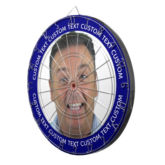 Cible De Fléchettes Custom Photo Dartboard & Text - NAVY BLUE Surround (Devant droit)