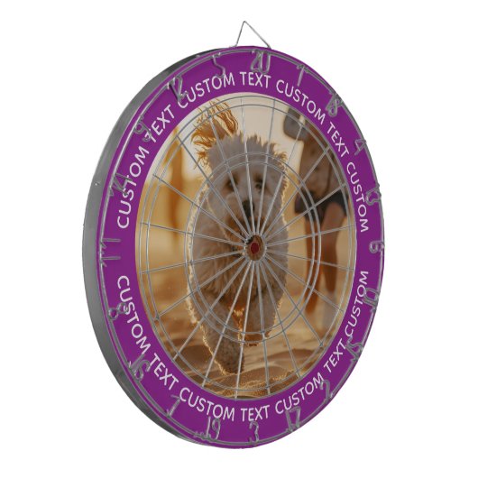 Cible De Fléchettes Custom Photo Dartboard & Text - PURPLE Surround (Devant gauche)