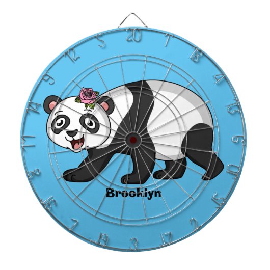Cible De Fléchettes Cute happy panda bear with flower cartoon (Devant)