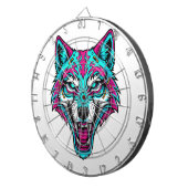 Cible De Fléchettes Cyberpunk Neon Wolf - Synthwave Robotic Animal (Devant droit)