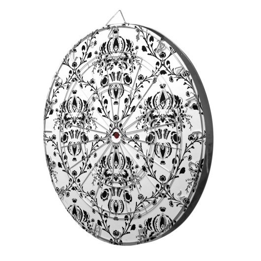 Cible De Fléchettes Damask blanc et noir (Devant droit)