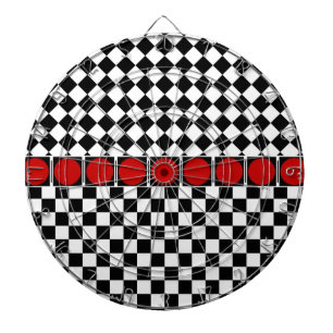 Cible De Fléchettes Damier demi-diamant noir et blanc