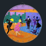 Cible de flechettes de fête sur le toit urbain<br><div class="desc">Cette Cible de flechettes de Retro Urban Rooftop Party est enivrante dans ses détails. Le dessin animé présente le type de cocktail extrêmement sophistiqué que l'on ne voit normalement que dans les films des années 1960. Les fêtards ont beaucoup à faire. Du confort d'un appartement penthouse, les clients profitent de...</div>