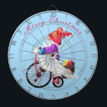 Cible de flechettes de Noël Bon Gnome avec cadeaux<br><div class="desc">Joyeux Noël - Gnome amusant avec vélo et cadeaux - Dessin de dessin animé Happy Little Gnome - Choisissez / Ajoutez votre texte unique - Nom / Police / Couleurs - Faites votre cadeau spécial - Redimensionnez et déplacez ou ajoutez des éléments / image avec outil de personnalisation! - Dessin...</div>