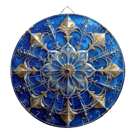 Cible de fléchettes décorative florale bleue (Devant)