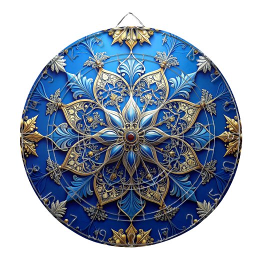 Cible de fléchettes décorative florale bleue (Devant)