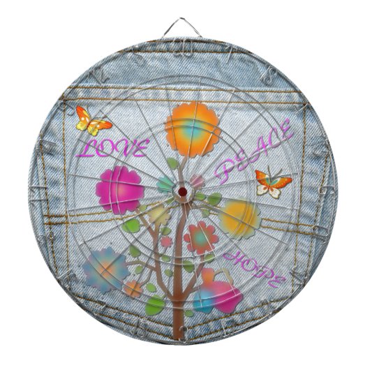 Cible De Fléchettes Denim Back Fleurs de poche Paix Aimer Espoir (Devant)