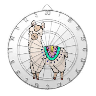 Cible De Fléchettes dessin animé de llama alpaga souriant
