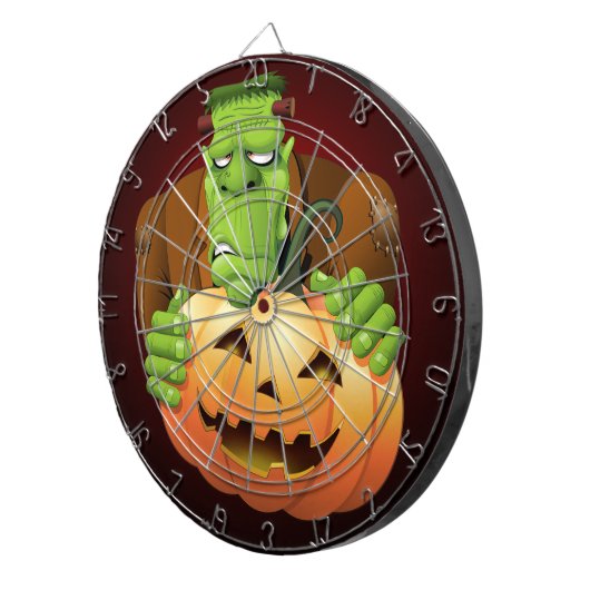 Cible De Fléchettes Dessin de Frankenstein Monster avec Citrouille (Devant droit)