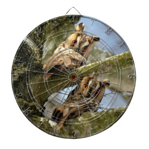 Cible De Fléchettes Deux hiboux dans les bois, oiseaux, faune Tableau