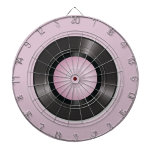 Cible De Fléchettes Dossier de vinyle<br><div class="desc">Un tableau circulaire conçu pour ressembler à un disque vinyle,  avec un centre noir avec un motif en spirale rose rayonnant vers l'extérieur.</div>