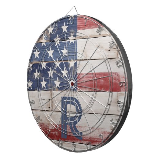 Cible De Fléchettes Drapeau américain Russe Rouge Blanc Bleu Monogramm (Devant droit)