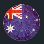 Cible De Fléchettes Drapeau australien style ancien<br><div class="desc">Un style antique unique panneau de fléchettes drapeau australien dans les tons rouge,  blanc et bleu. Conçu en utilisant le drapeau australien et en ajoutant un peu de traitement vintage. Produit par Sarah Trett. Ça aurait l'air super dans un bar,  une chambre ou un salon patriotique australien.</div>