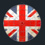 Cible De Fléchettes Drapeau britannique style ancien tableau de bord<br><div class="desc">Un style antique unique,  le drapeau du Royaume-Uni affiche dans les tons rouge,  blanc et bleu. Conçu en utilisant la prise union,  drapeau de la Grande-Bretagne et en ajoutant un peu de traitement vintage. Produit par Sarah Trett. Ça aurait l'air génial dans une chambre ou un salon patriotique britannique.</div>