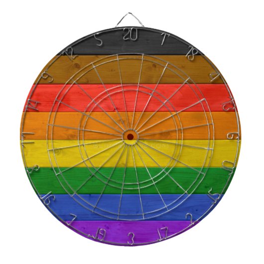 Cible De Fléchettes Drapeau de fierté gay inclusif de SlipperyJoe text (Devant)