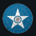 Cible De Fléchettes Drapeau de la ville de Houston, Texas Dartboard Wi<br><div class="desc">Tableau de bord avec drapeau de Houston,  Texas; drapeau bleu avec sceau de Houston dans une étoile blanche,  avec une illustration d'un train</div>