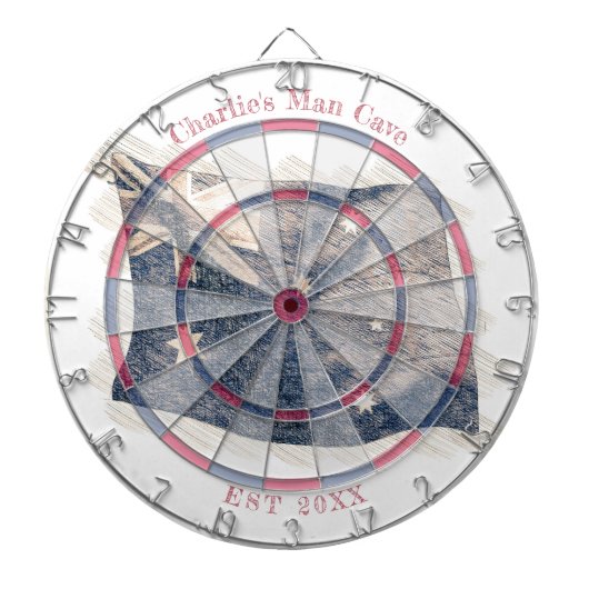 Cible De Fléchettes Drapeau Rustique Australien Nom personnalisé Date (Devant)