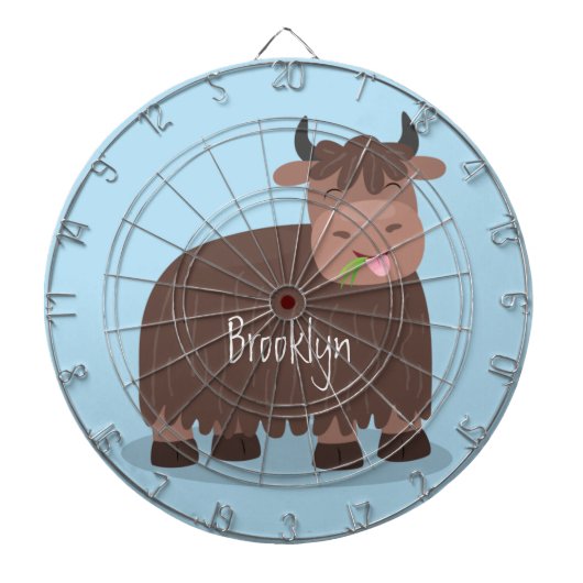 Cible De Fléchettes Drôle joyeux yak mangeant de l'herbe dessin d'illu (Devant)