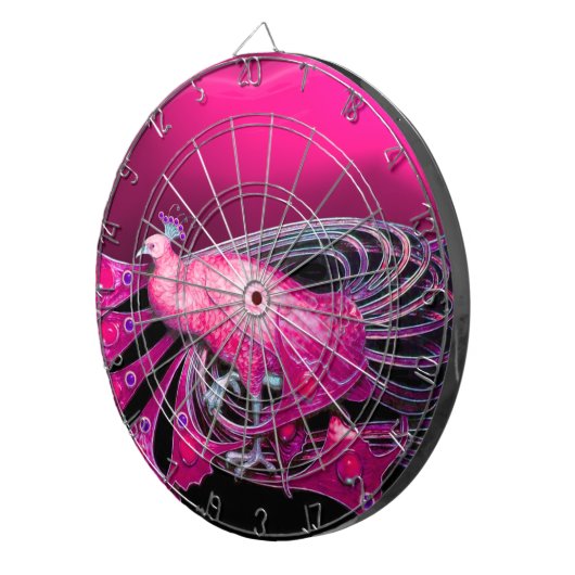 CIBLE DE FLÉCHETTES ÉLÉGANT PEACOCK EN FUCHSIE ROSE (Devant droit)