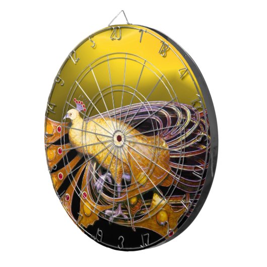 CIBLE DE FLÉCHETTES ÉLÉGANT PEACOCK EN JAUNE D'OR (Devant droit)