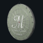 Cible De Fléchettes Elégant Sage Vert & Blanc Monogramme Nom initial<br><div class="desc">Élégant Sage vert et blanc Monogramme Nom initial Cible de flechettes personnalisée</div>