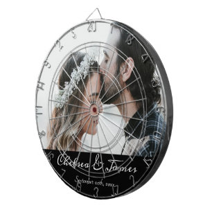 Cible De Fléchettes Élégante calligraphie Mariage photo noir et blanc